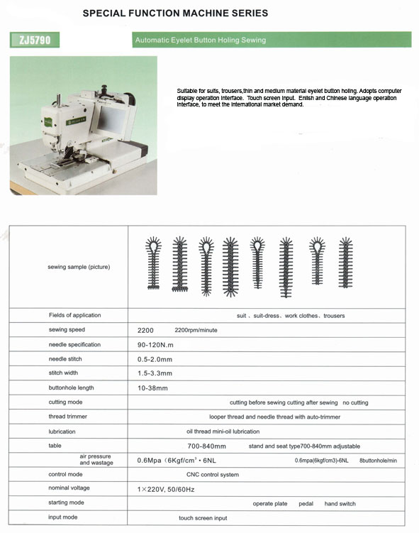 Zoje Automatic Eyelet Button Holing Sewing Series to MC Thompson